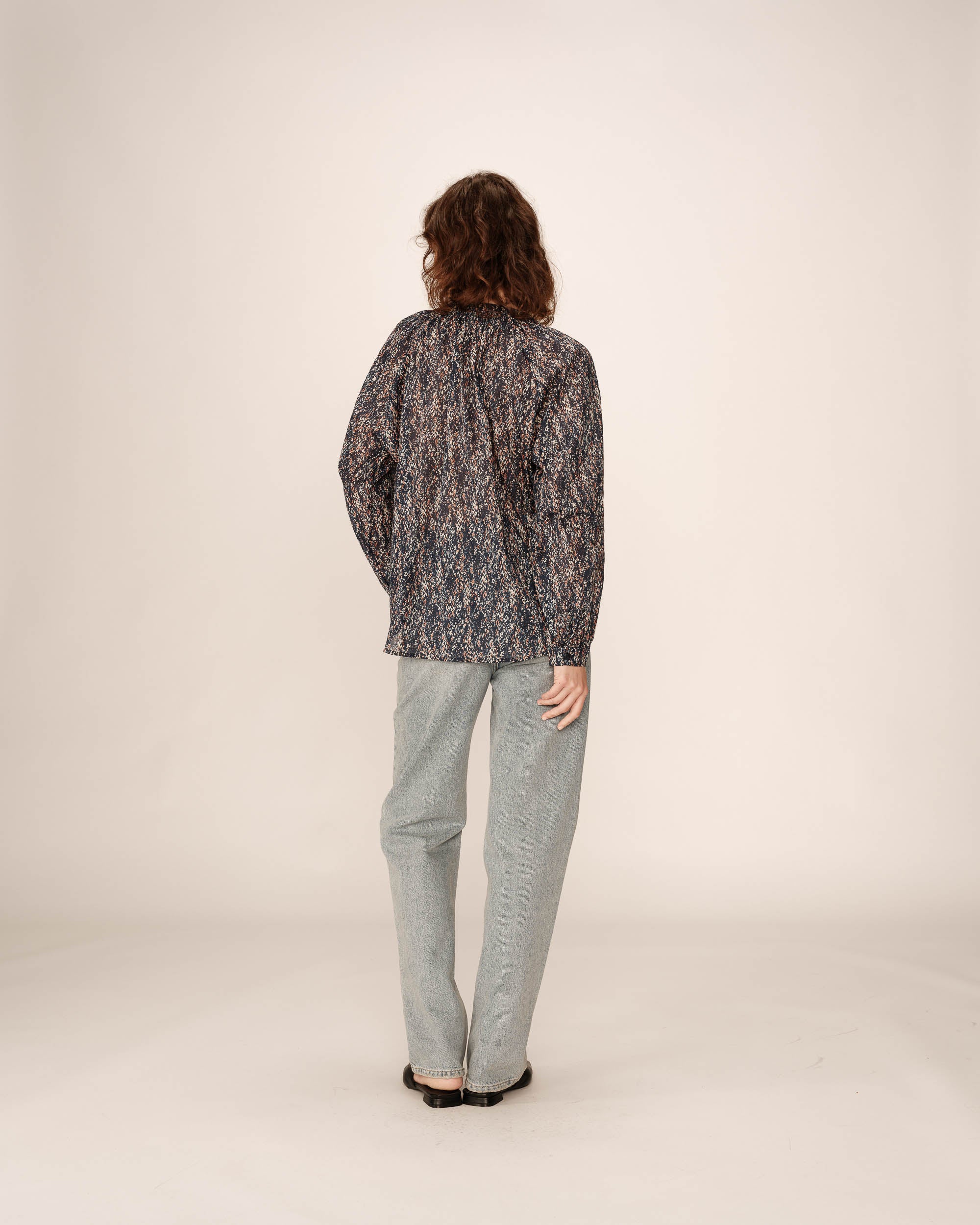 Fluid print blouse navy Platane