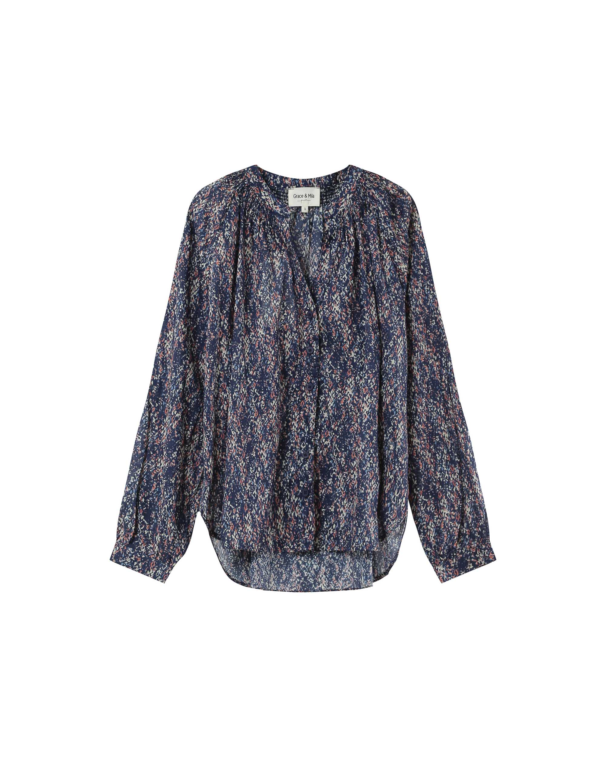 Fluid print blouse navy Platane