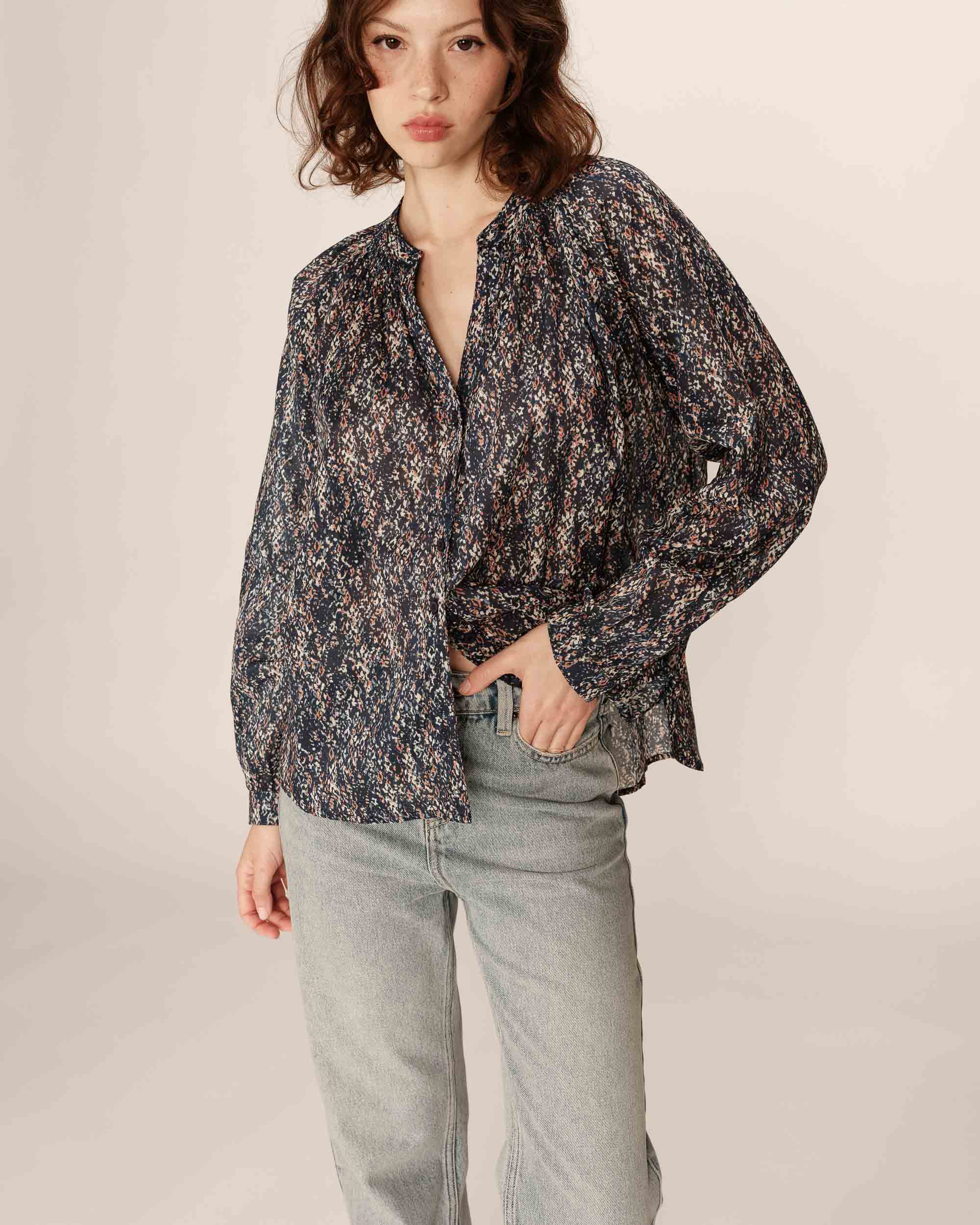 Fluid print blouse navy Platane