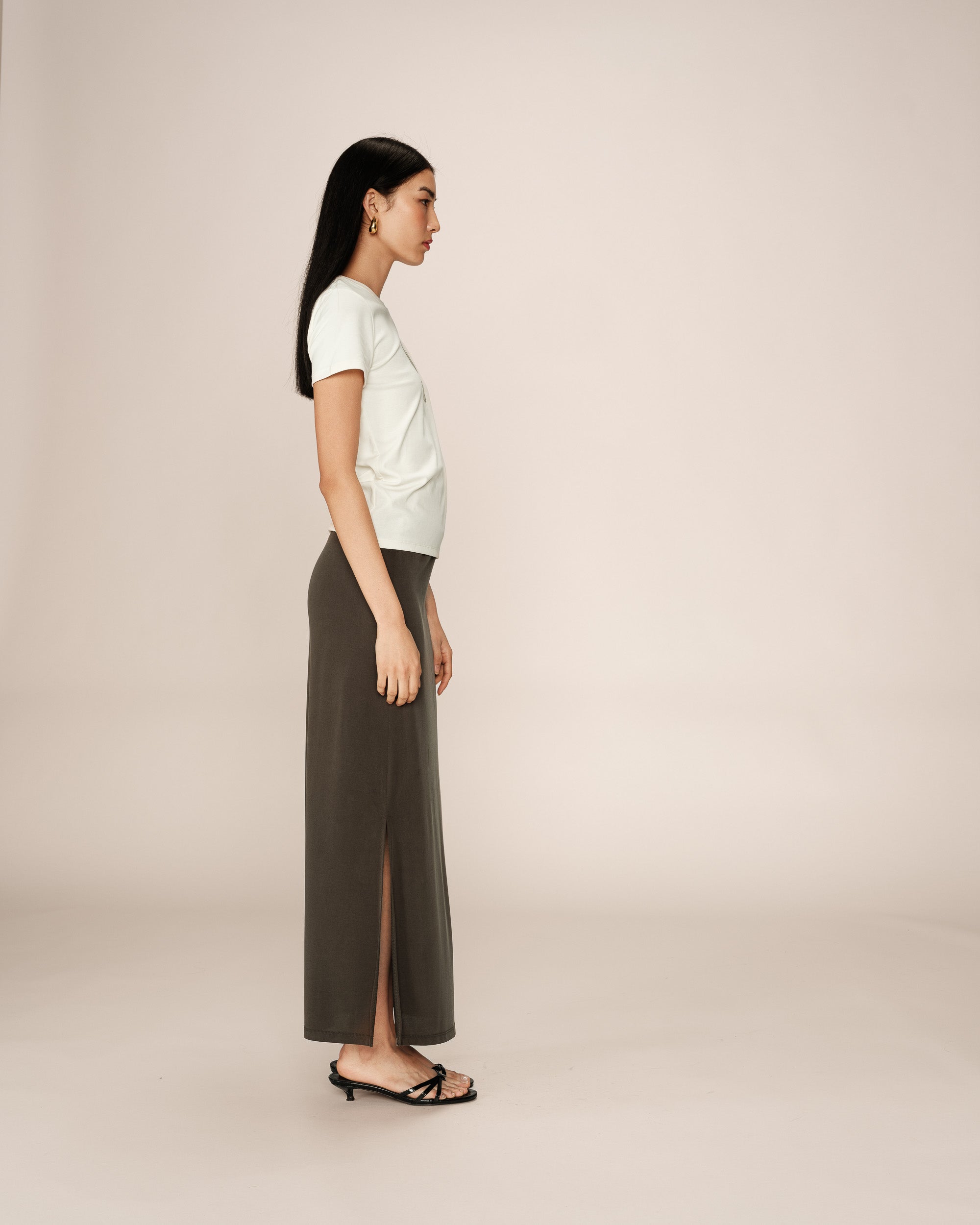 Jupe longue fluide kaki Please