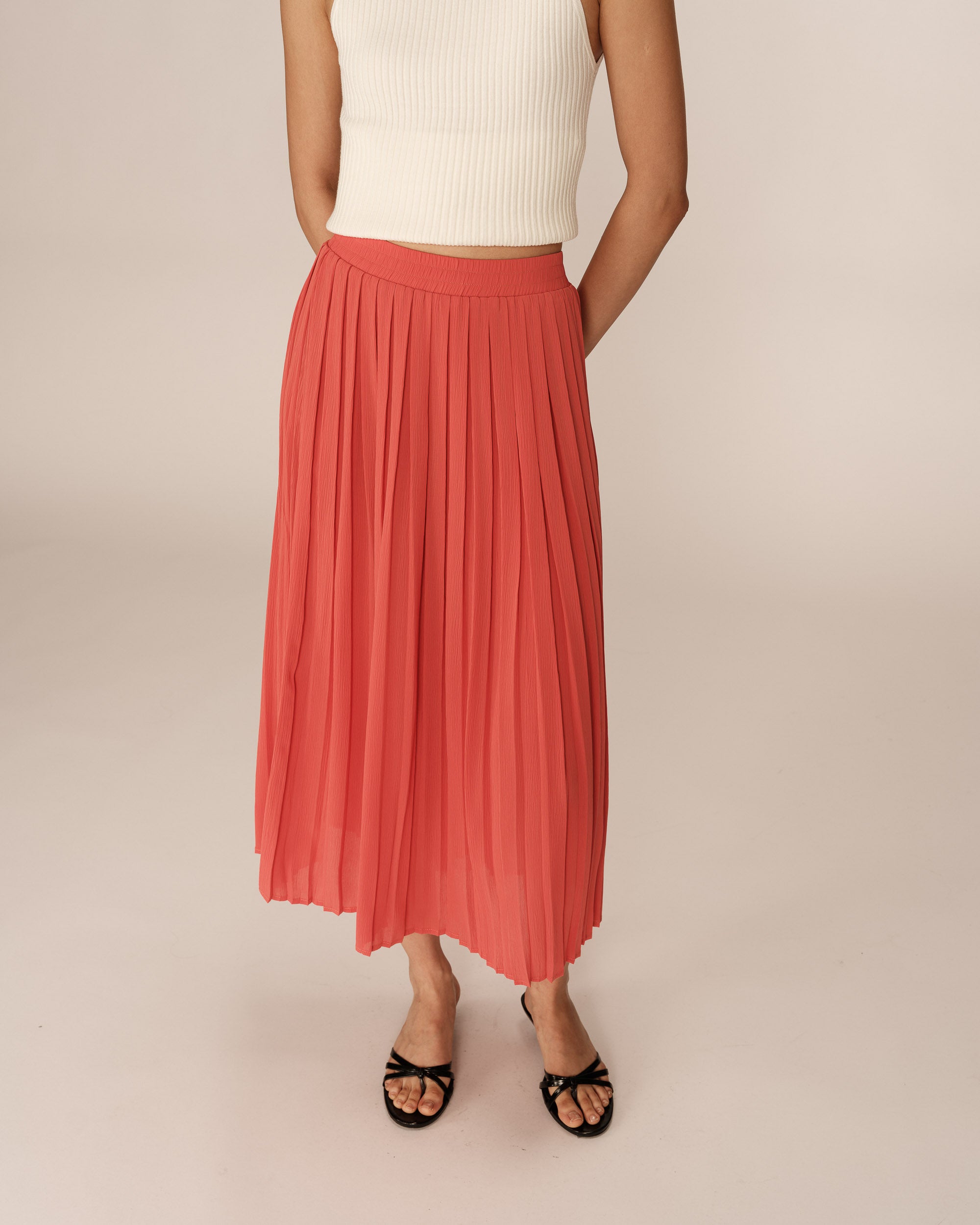 Jupe longue plissee corail Plisse