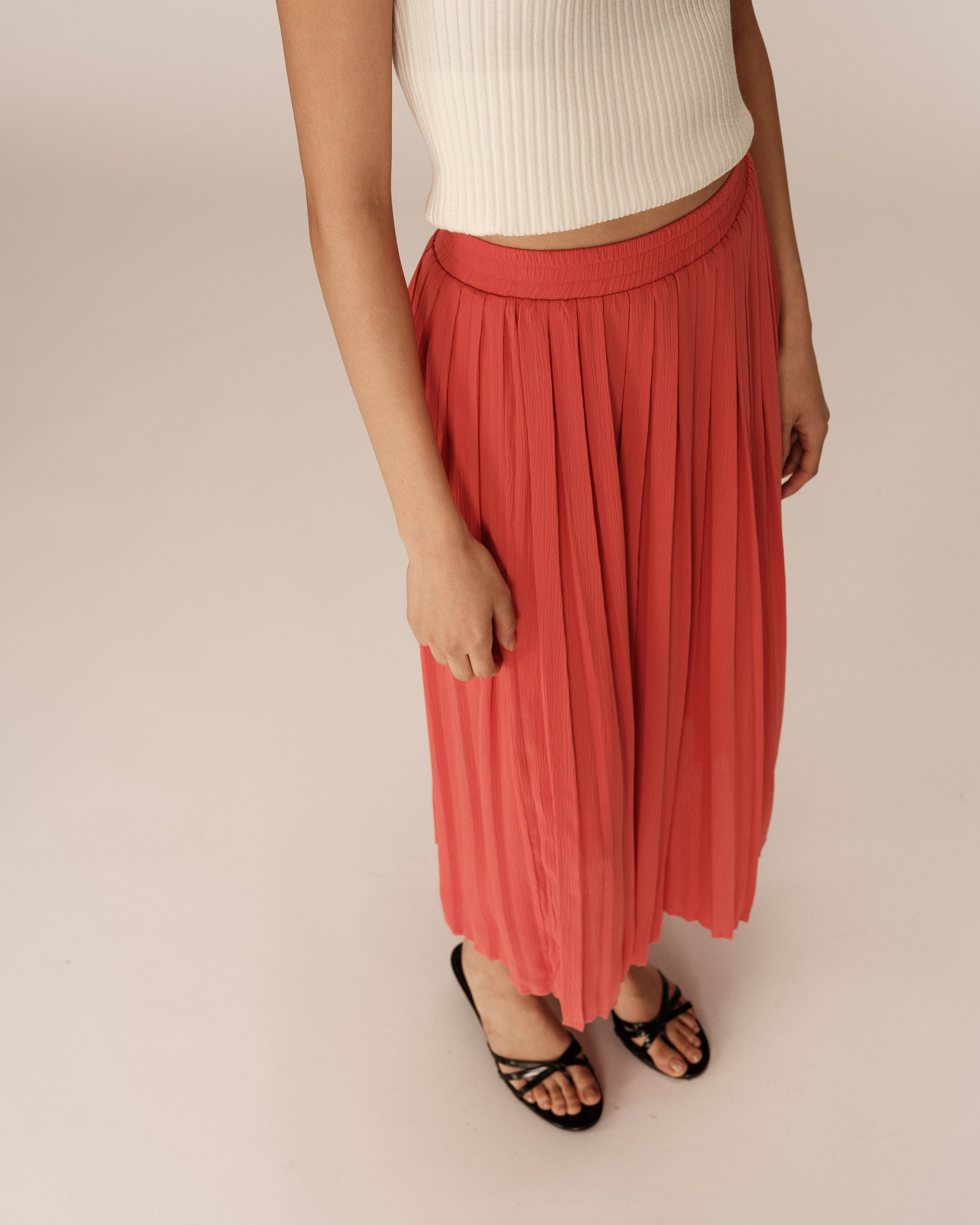 Jupe longue plissee corail Plisse
