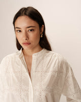 Embroidered mao collar blouse ecru Plume_12937