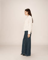 Embroidered mao collar blouse ecru Plume_12937