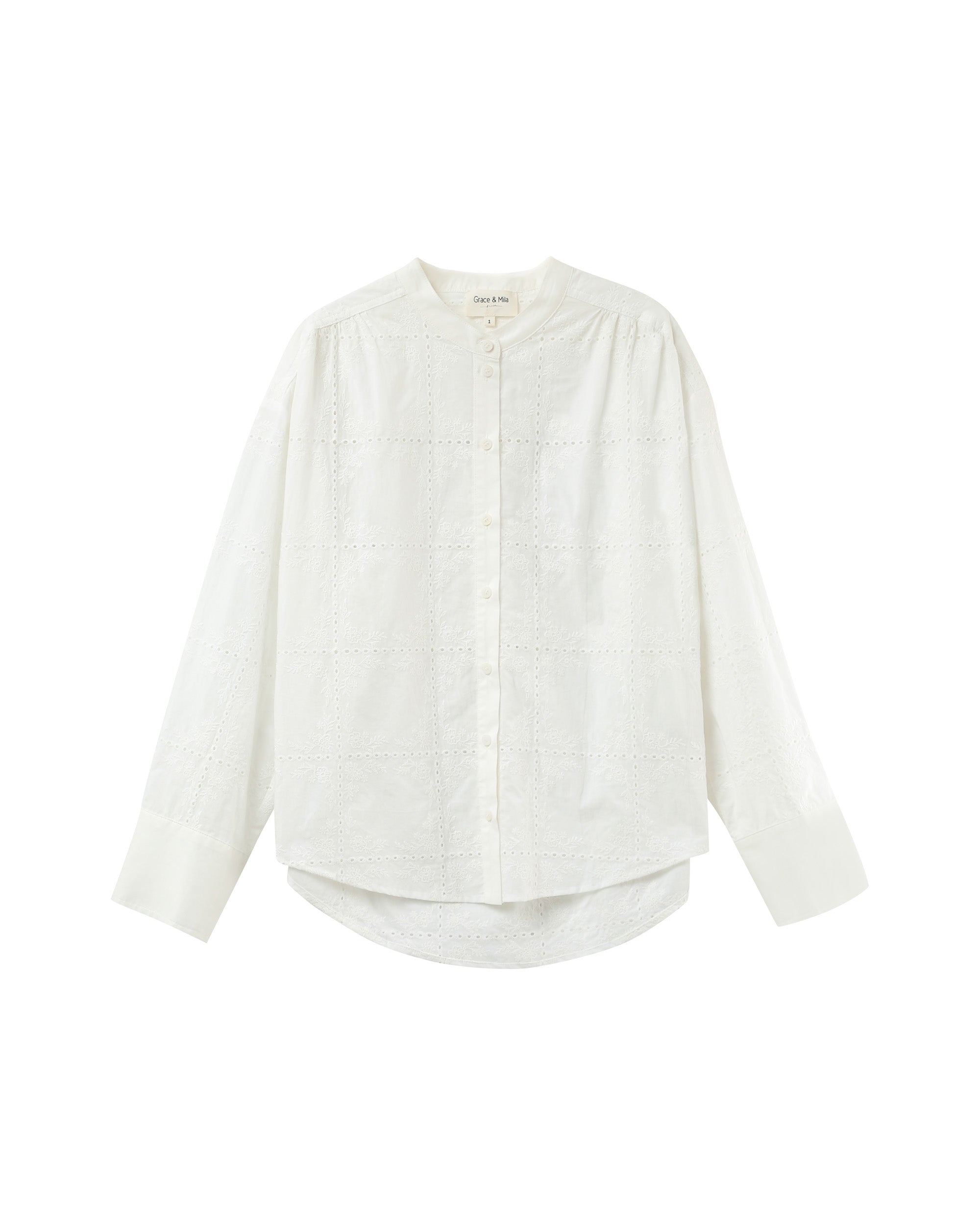 Embroidered mao collar blouse ecru Plume_12937