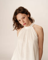 Embroidered high collar top ecru Poco_12932