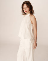 Embroidered high collar top ecru Poco_12932