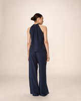 Embroidered high collar top navy Poco_12932