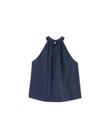 Embroidered high collar top navy Poco_12932