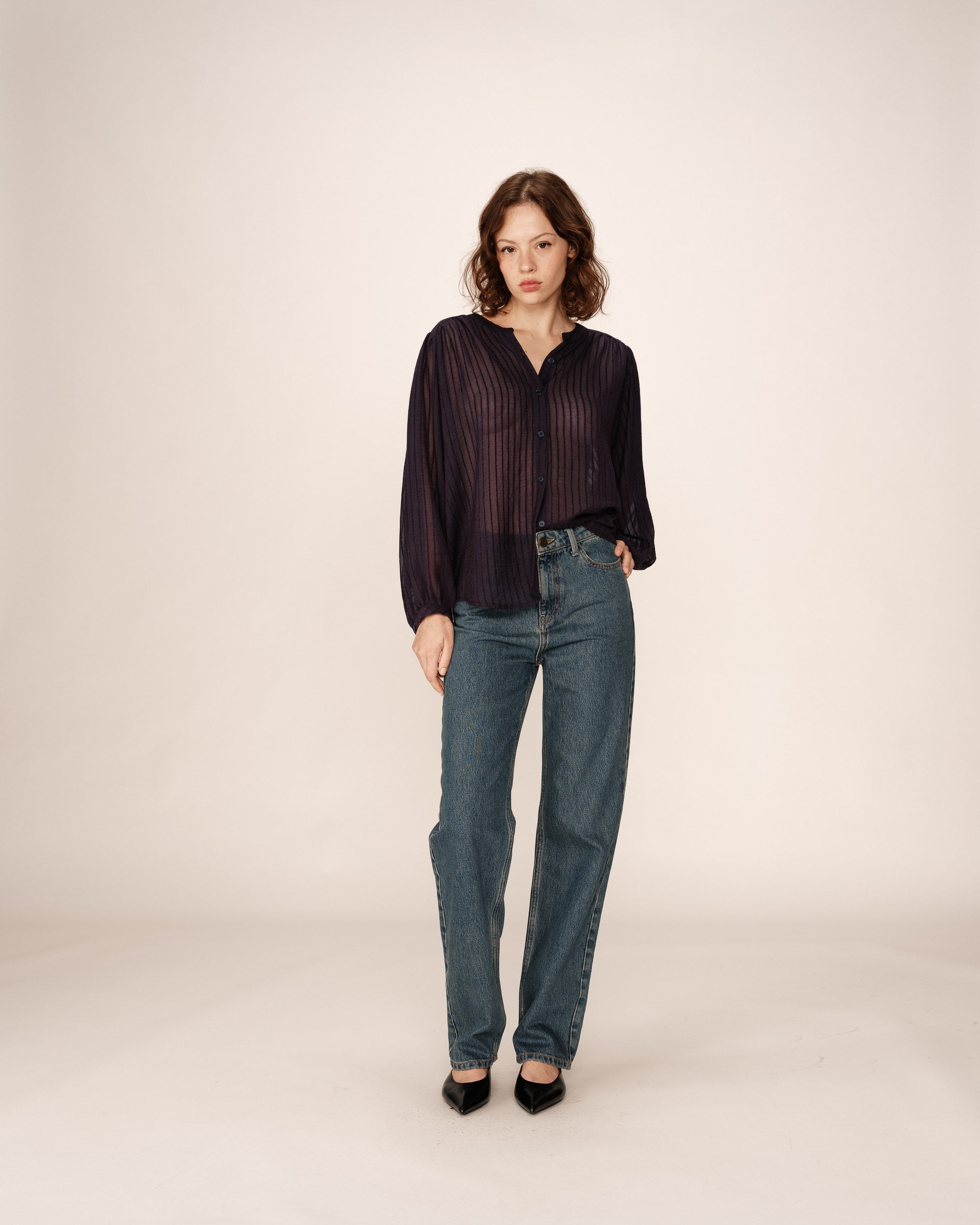 Transparent fluid blouse navy Poesie