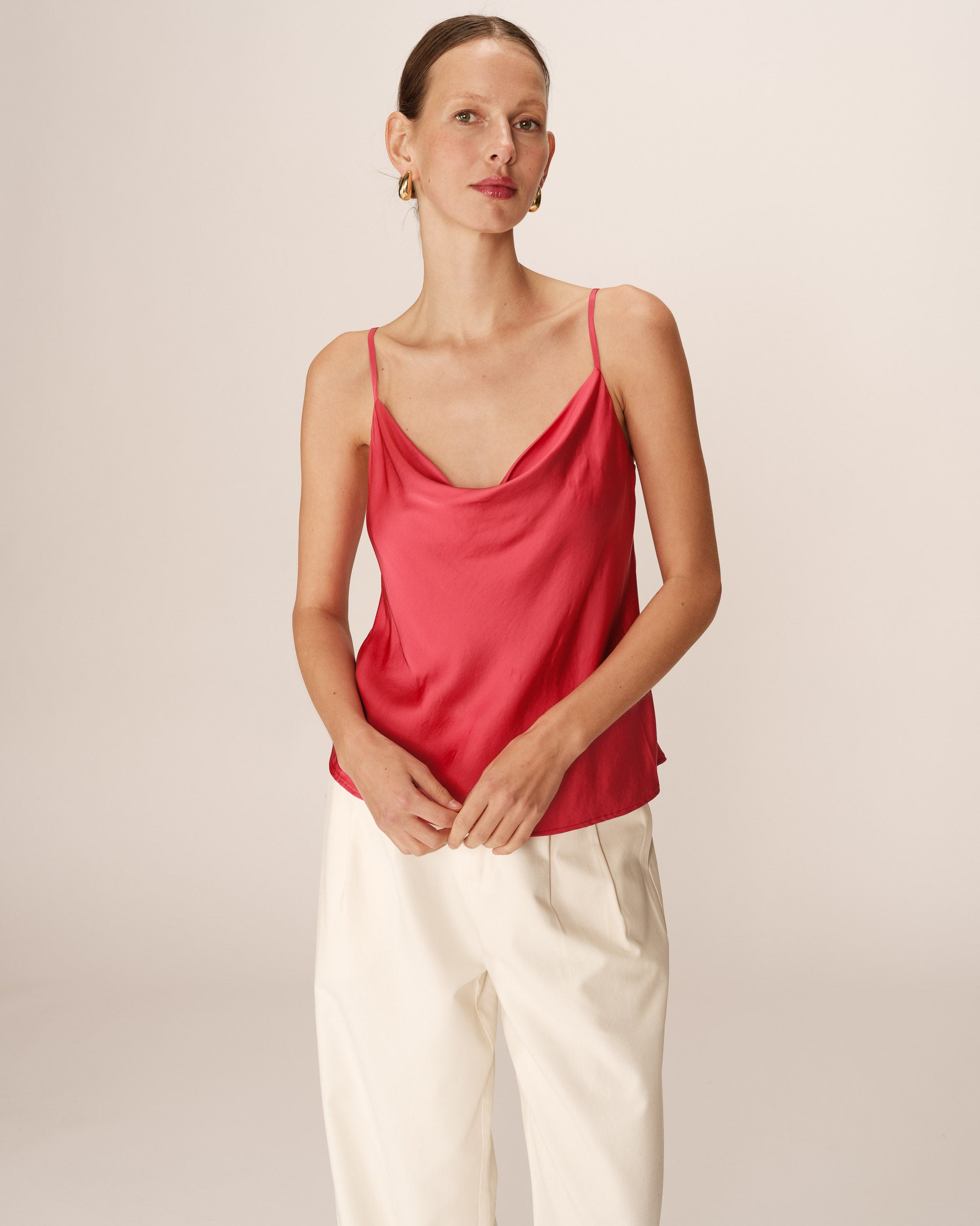 Top drapé en satin rose Pomerol