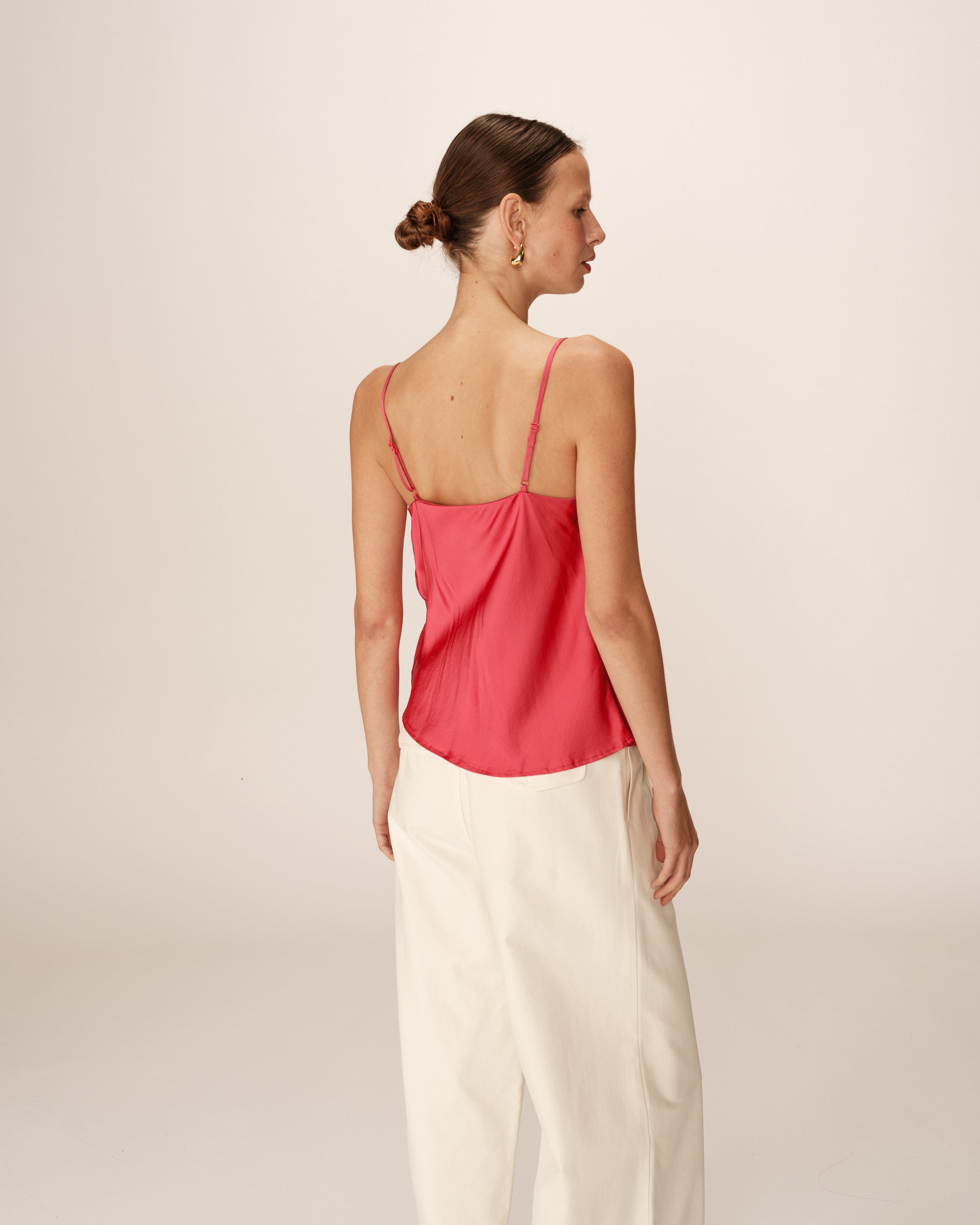 Top drapé en satin rose Pomerol