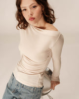 Draped long-sleeve top beige Ponti_13021