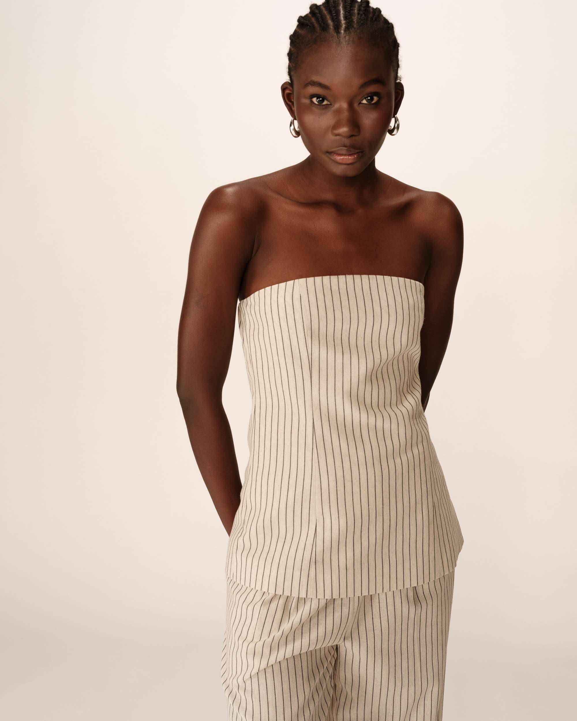 Top bustier rayures beige Portman