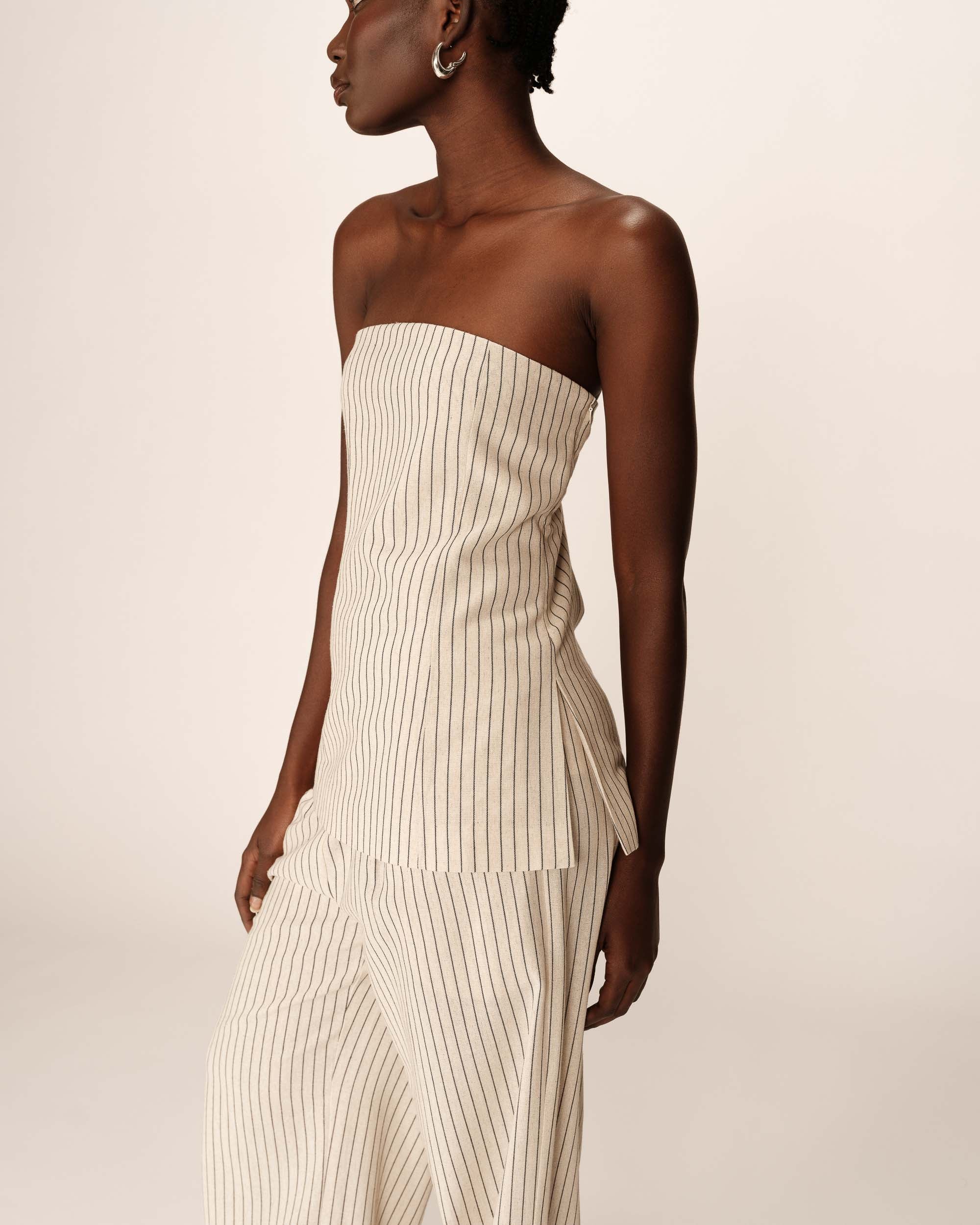 Top bustier rayures beige Portman