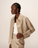 Short faux leather jacket beige Poudre