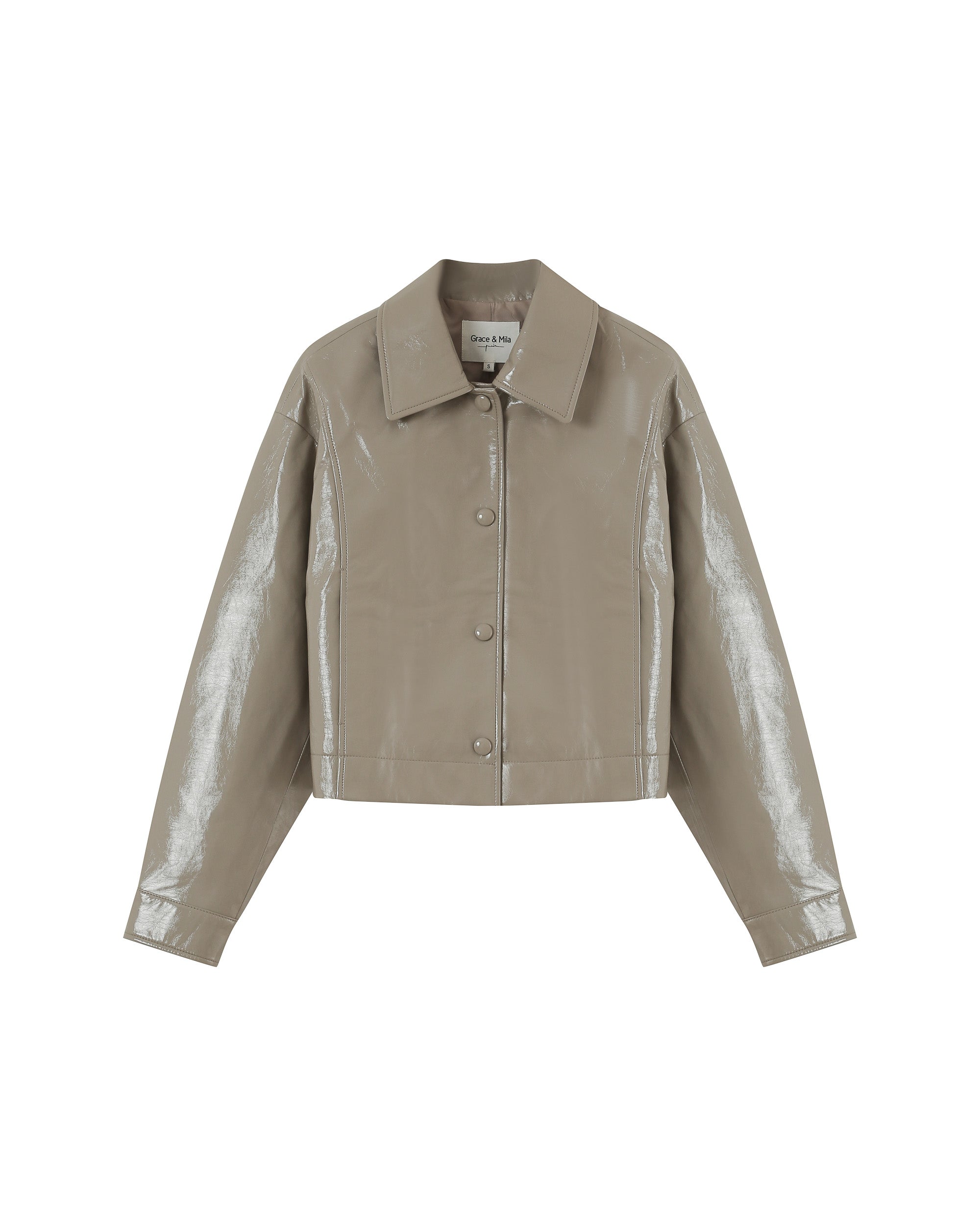 Short faux leather jacket beige Poudre