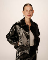 Short faux leather jacket black Poudre