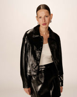 Short faux leather jacket black Poudre
