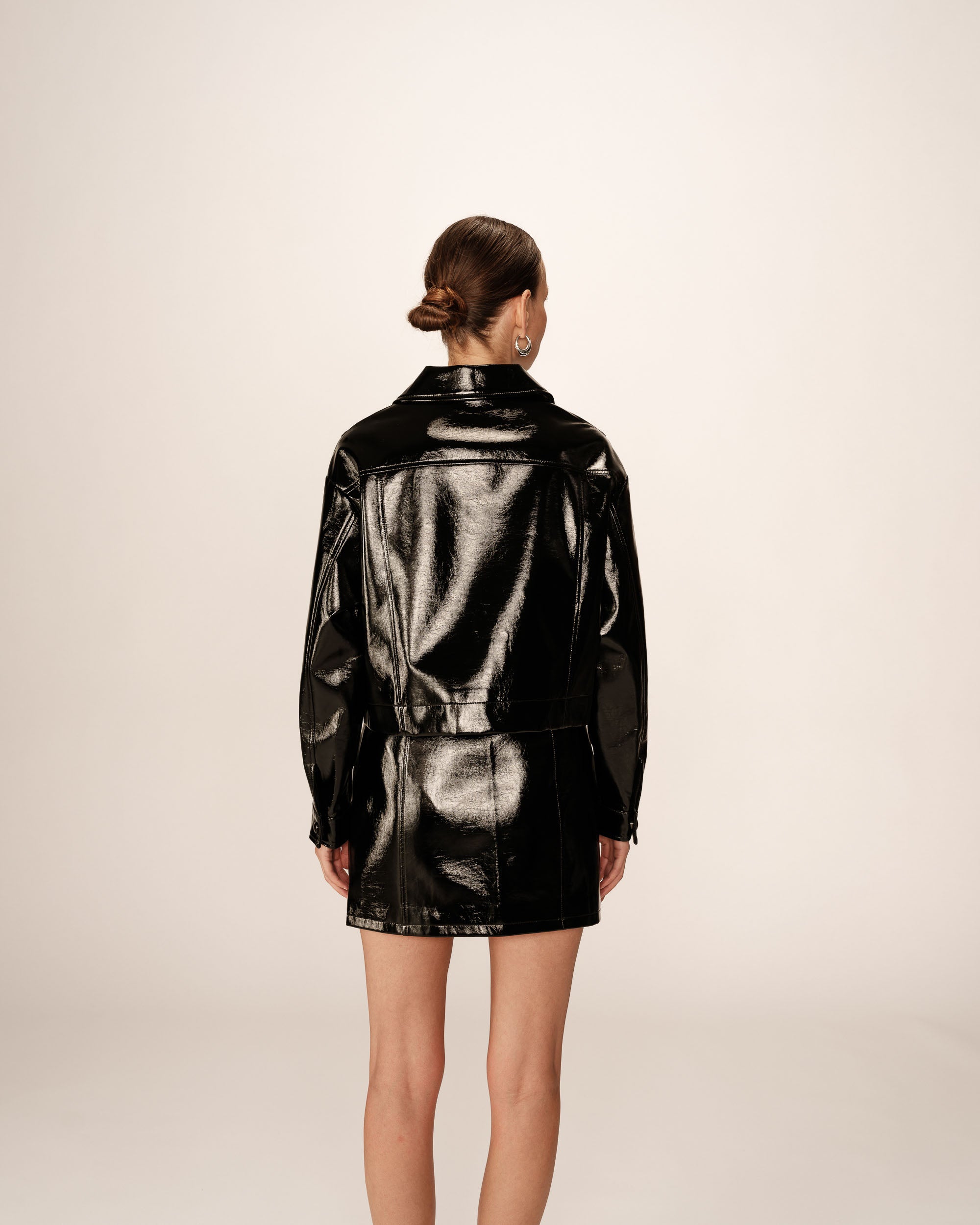 Short faux leather jacket black Poudre