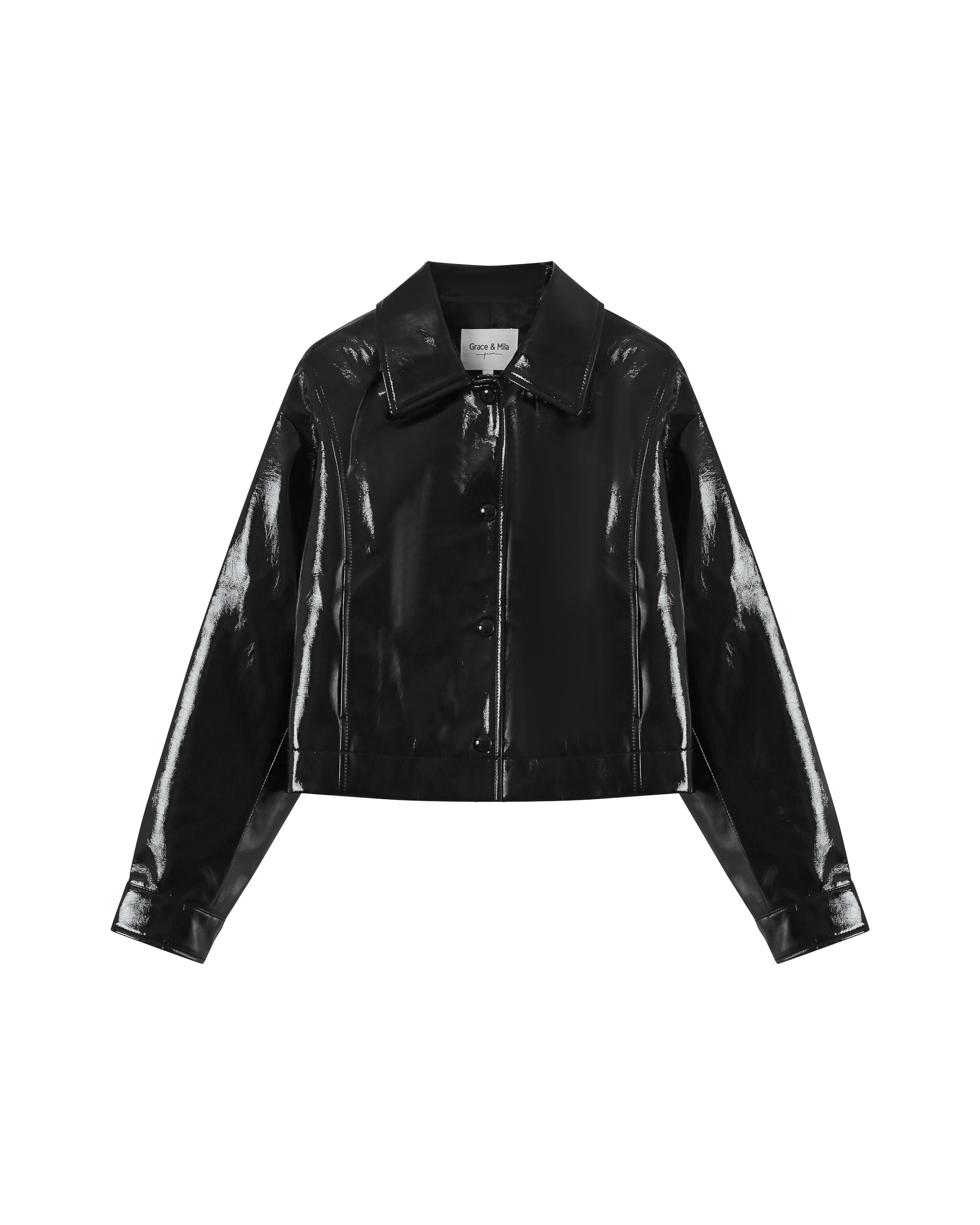 Short faux leather jacket black Poudre