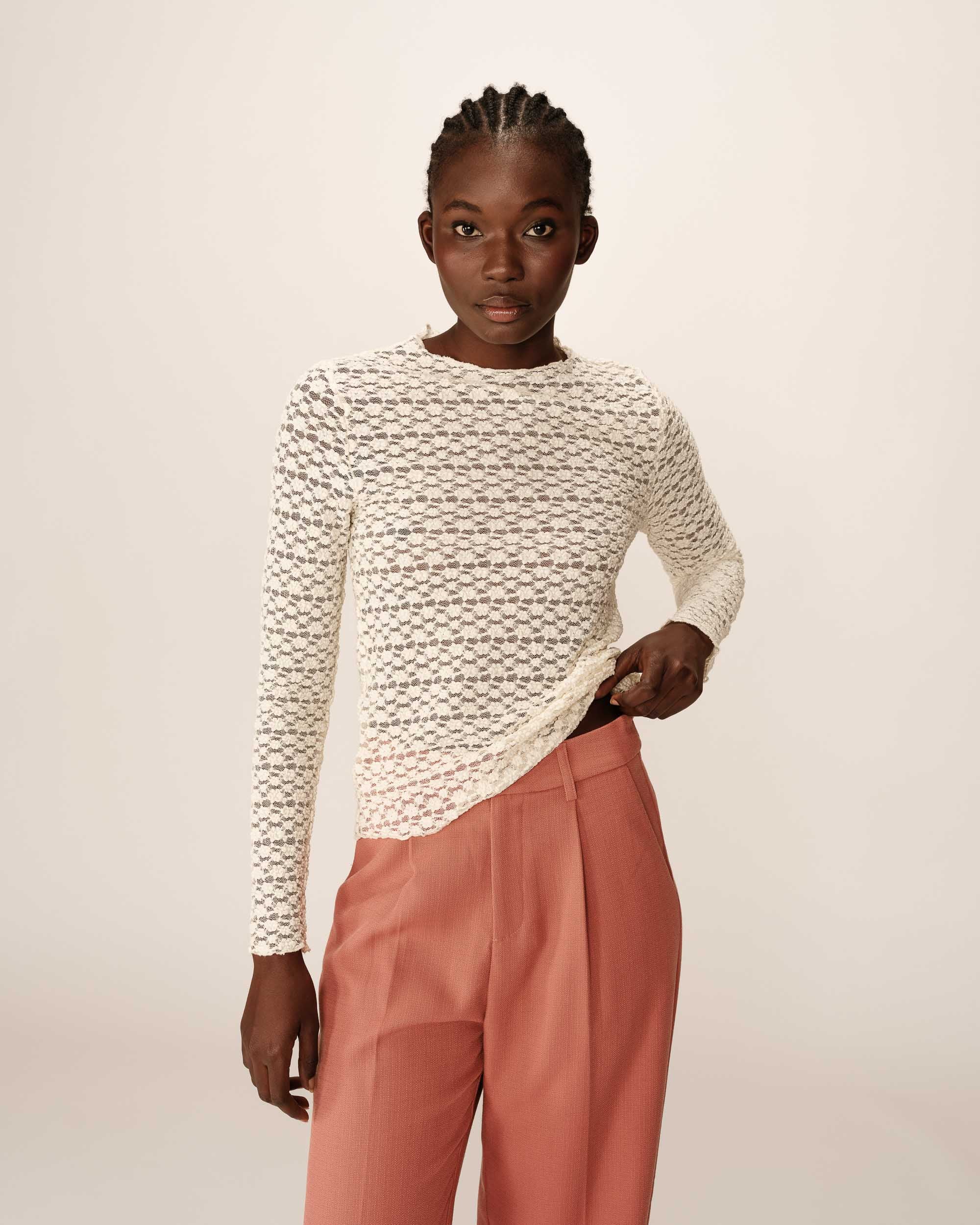 Top transparent en dentelle ecru Prairie