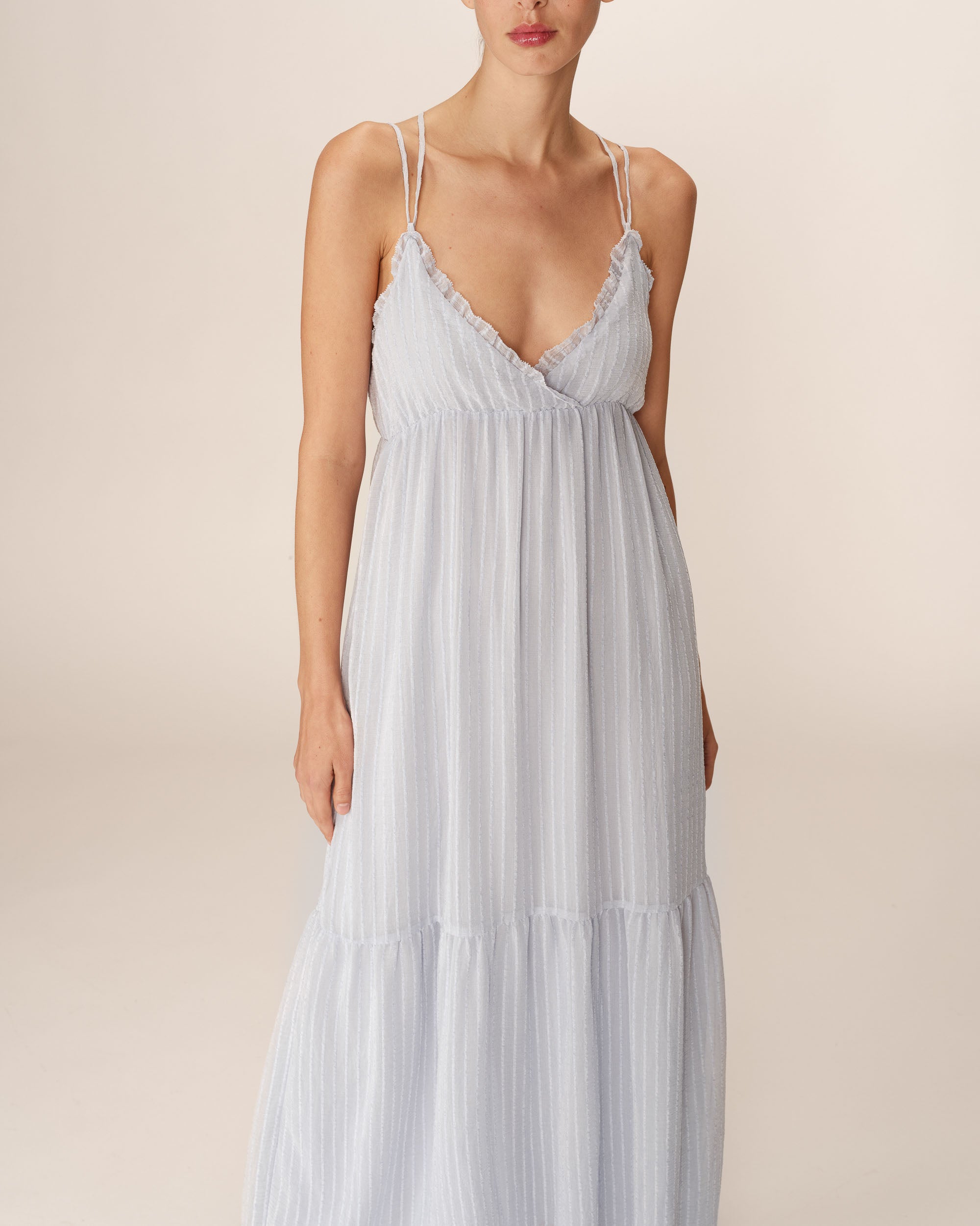 Robe longue a volants bleu Pretty