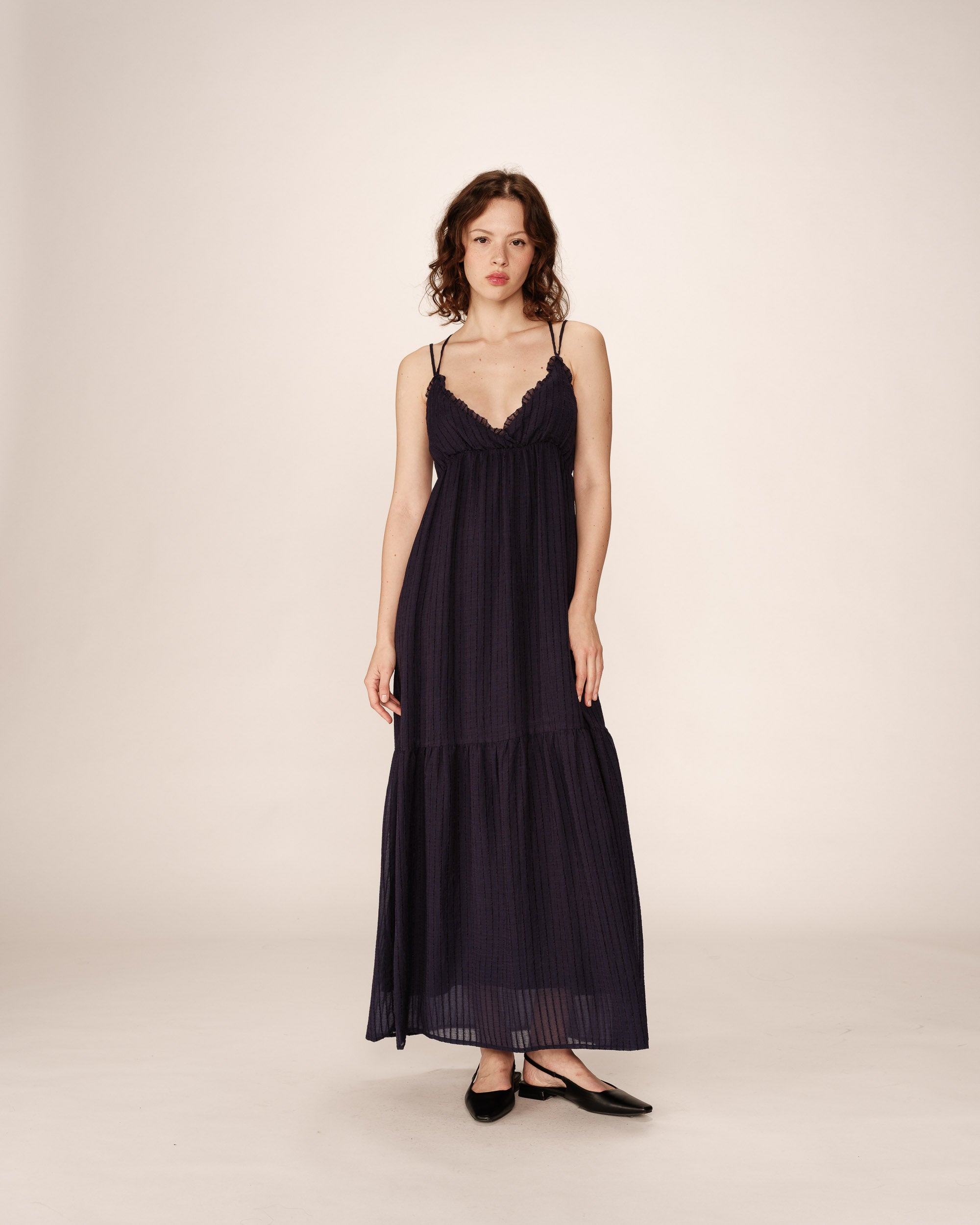 Robe longue a volants marine Pretty