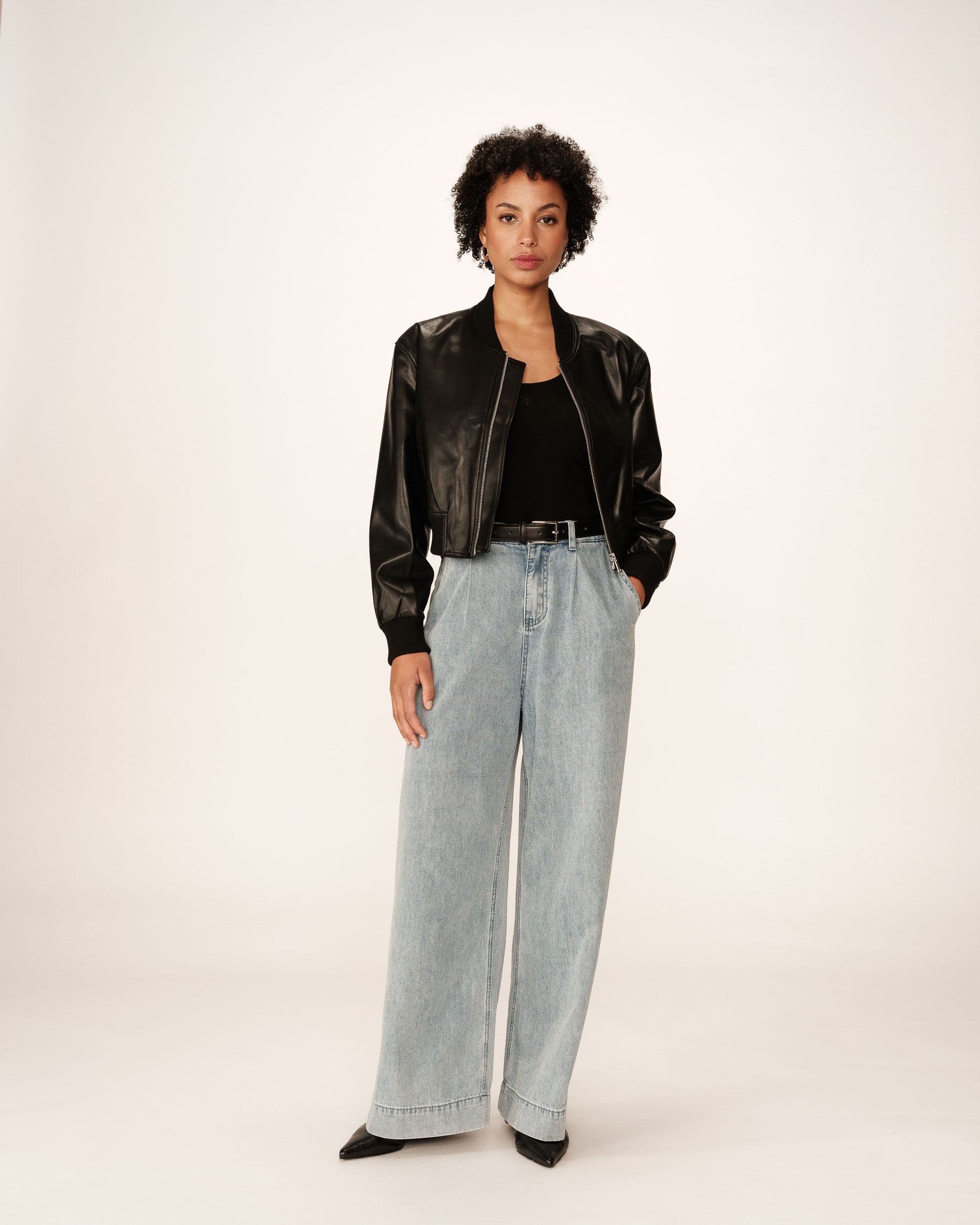 Faux leather bomber jacket black Prodige