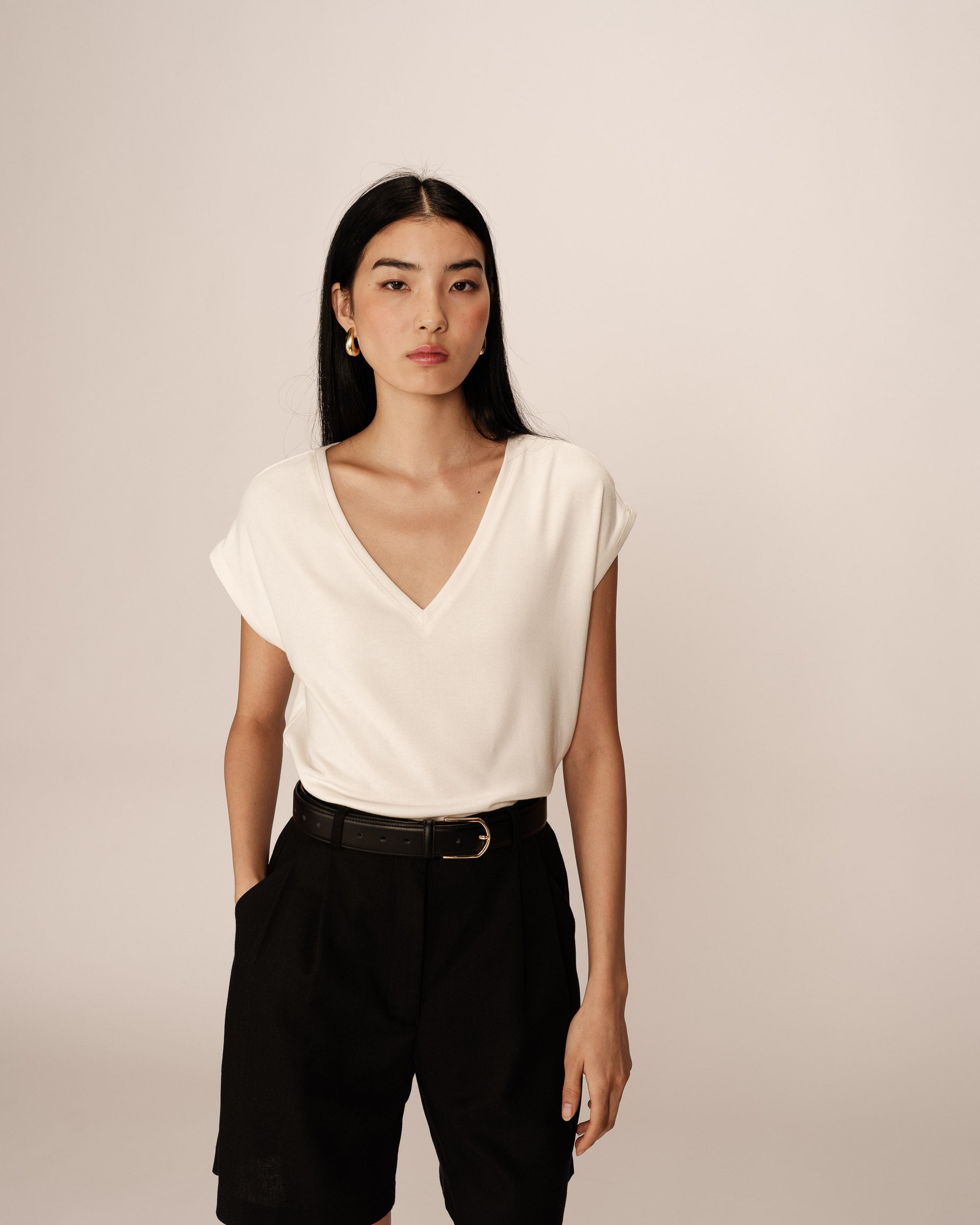 Fluid jersey top ecru Prosper_13033