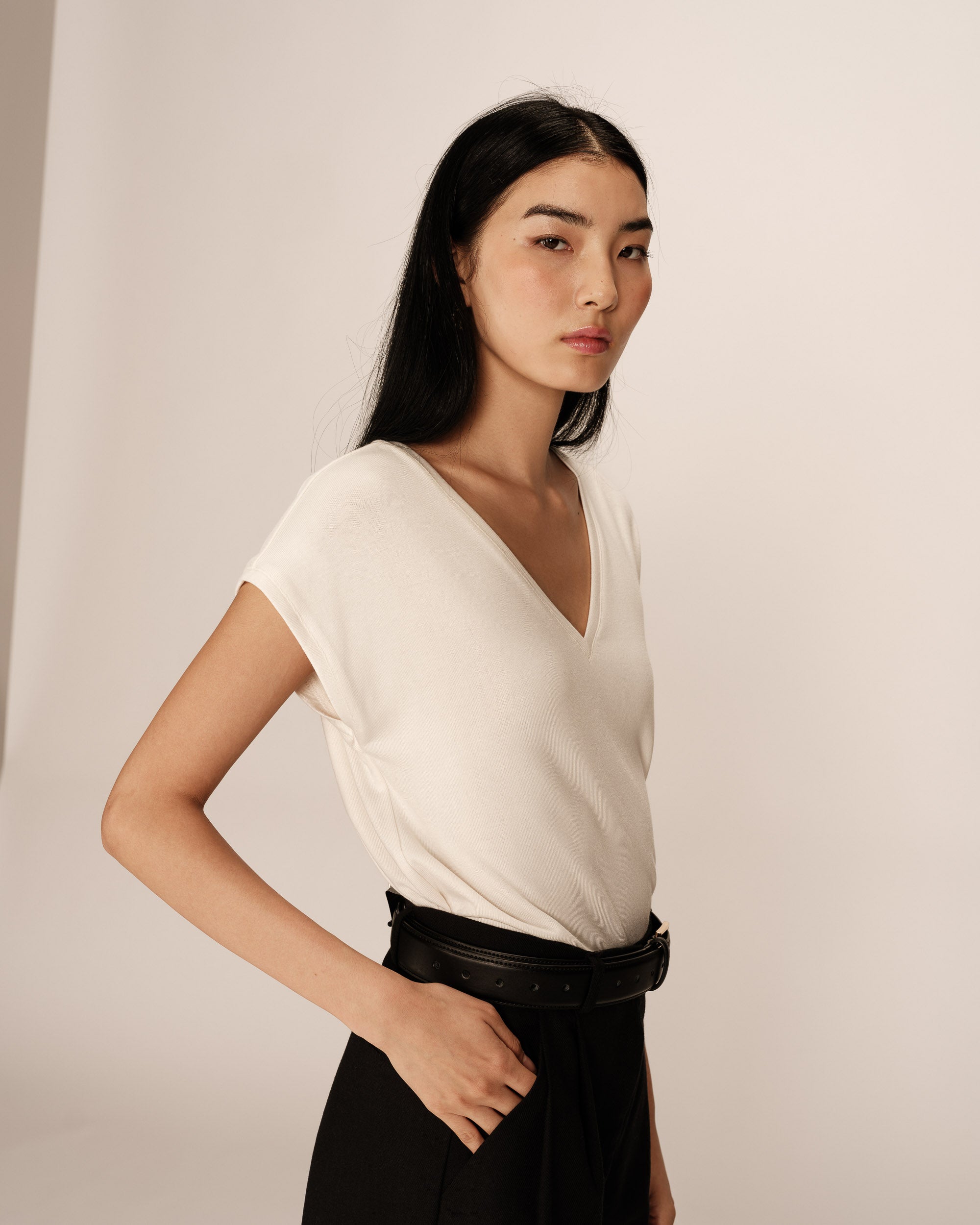 Fluid jersey top ecru Prosper_13033