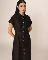 Robe longue lin et coton noir Prudence