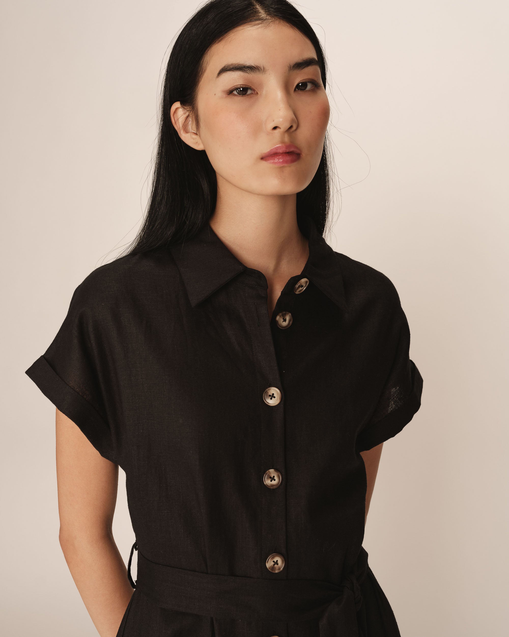 Robe longue lin et coton noir Prudence