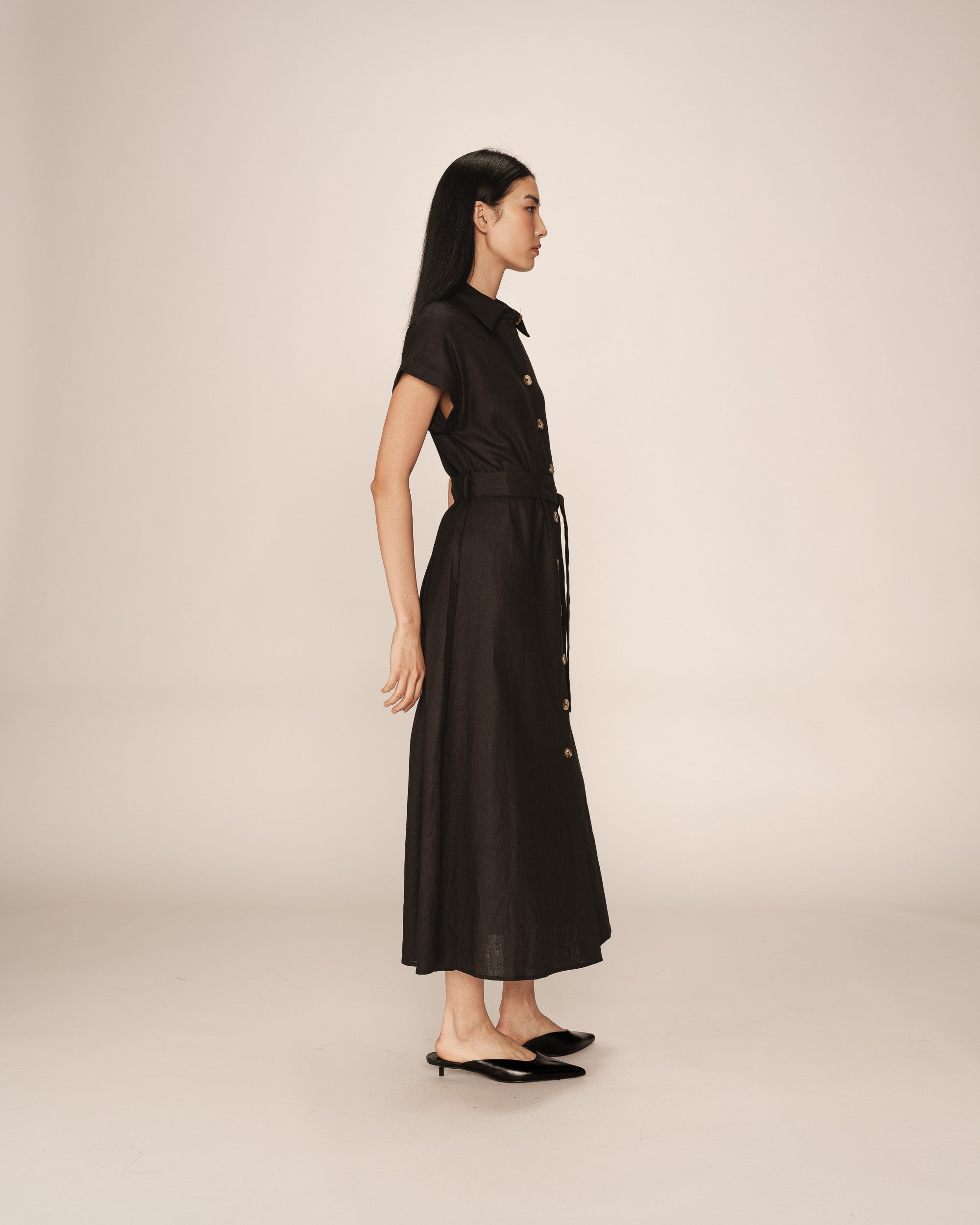 Robe longue lin et coton noir Prudence