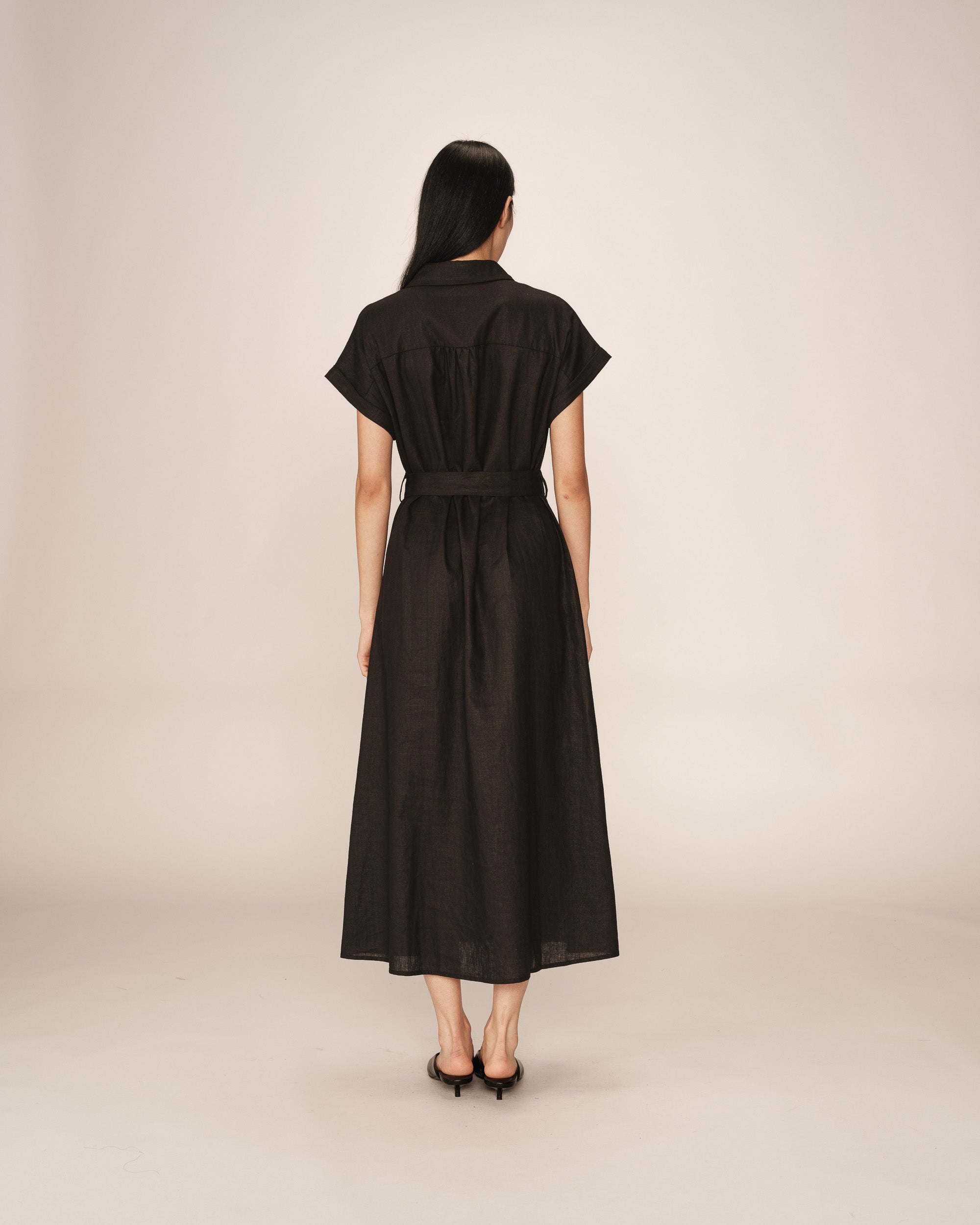Robe longue lin et coton noir Prudence