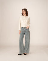 Collarless tweed short jacket ecru Prune