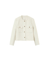 Collarless tweed short jacket ecru Prune
