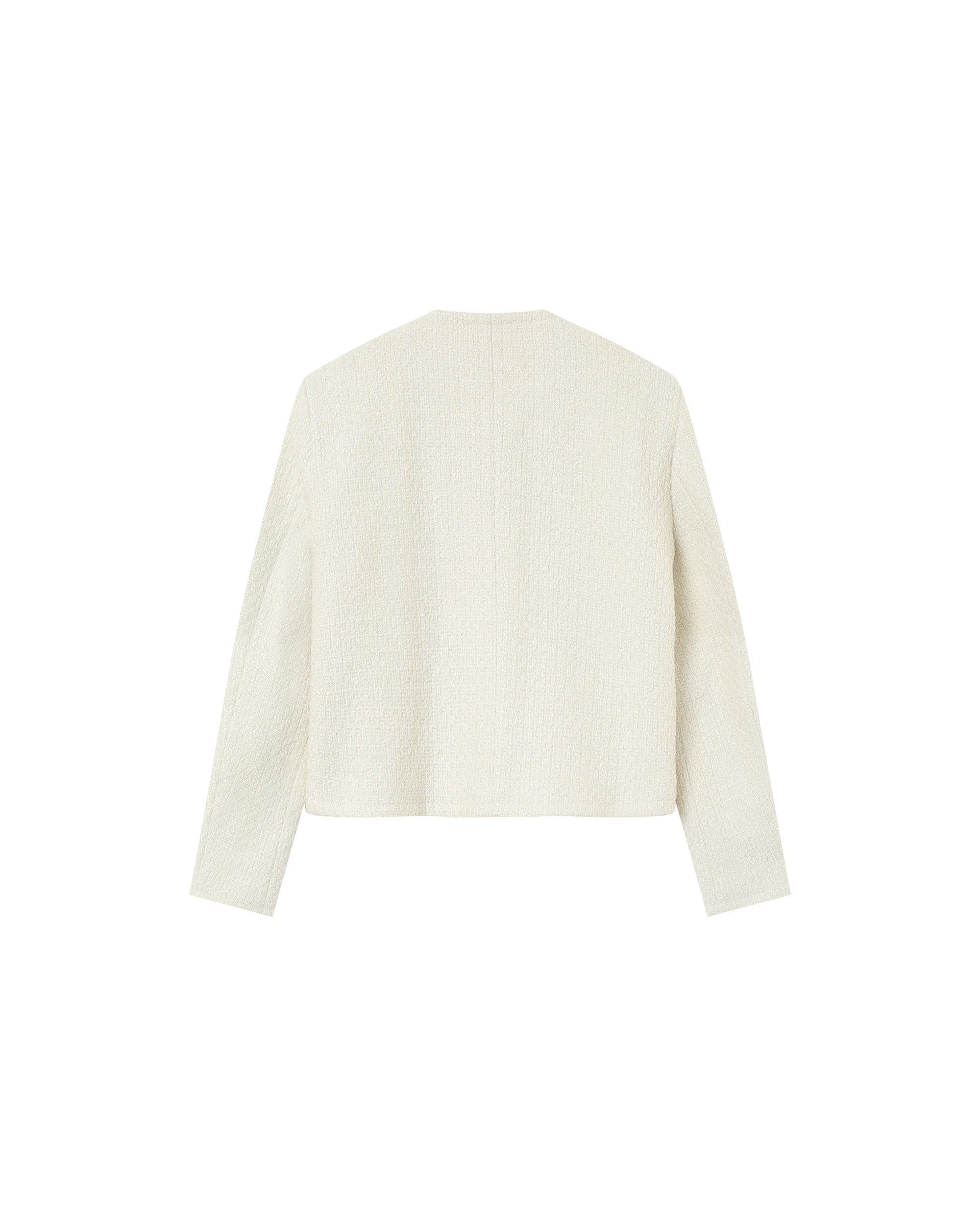 Collarless tweed short jacket ecru Prune