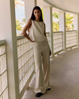 Pantalón de lino tiro alto pierna ancha sable Wesley