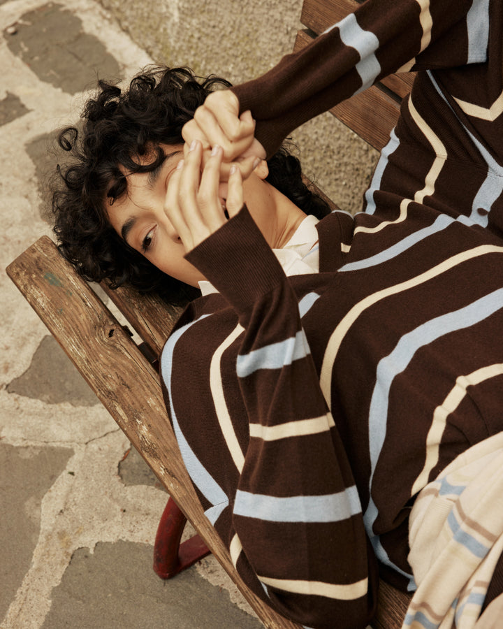 Jersey oversize con cuello polo chocolat Vaporetto