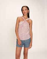 Top fluide col torsade rose Racine