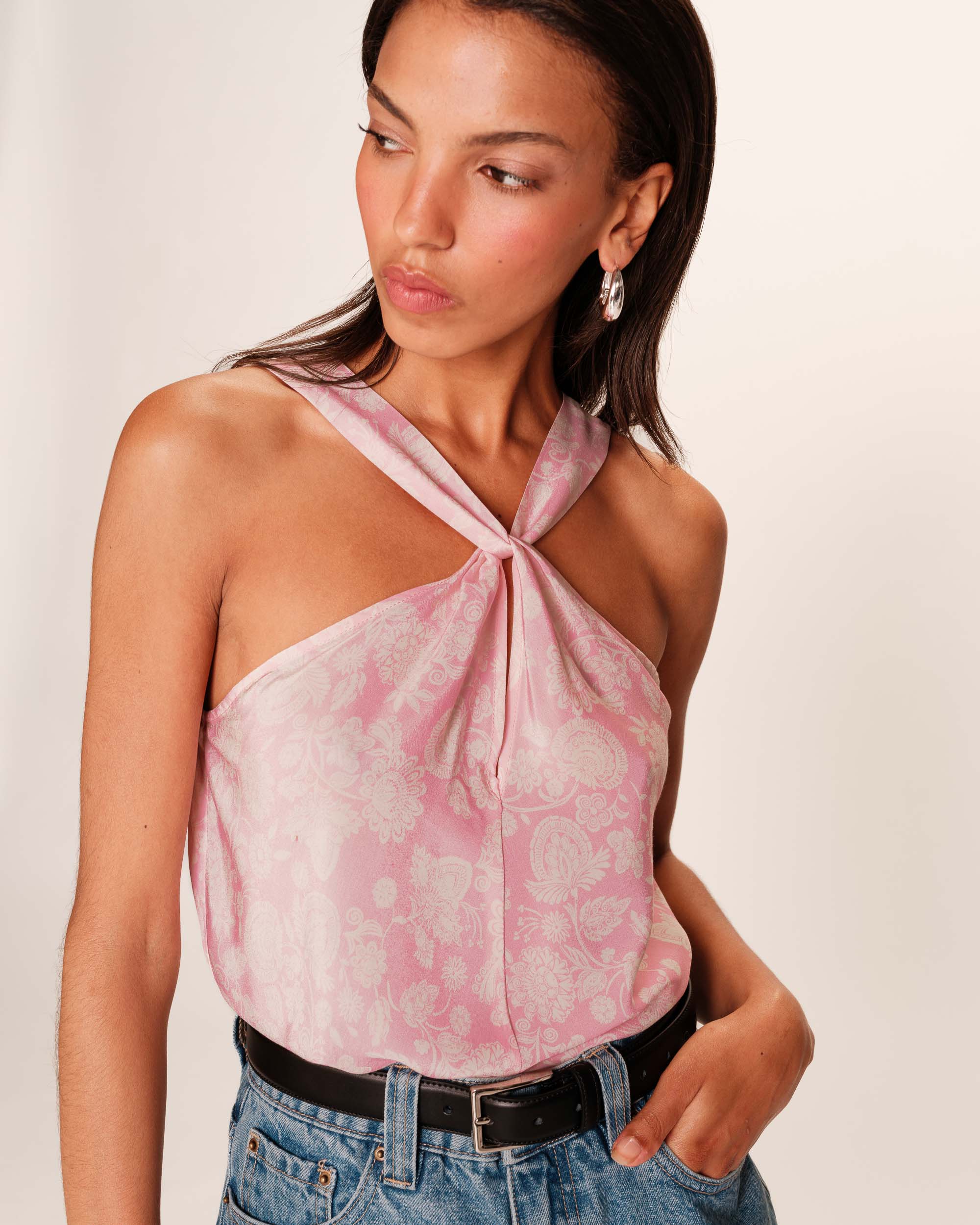 Top fluide col torsade rose Racine