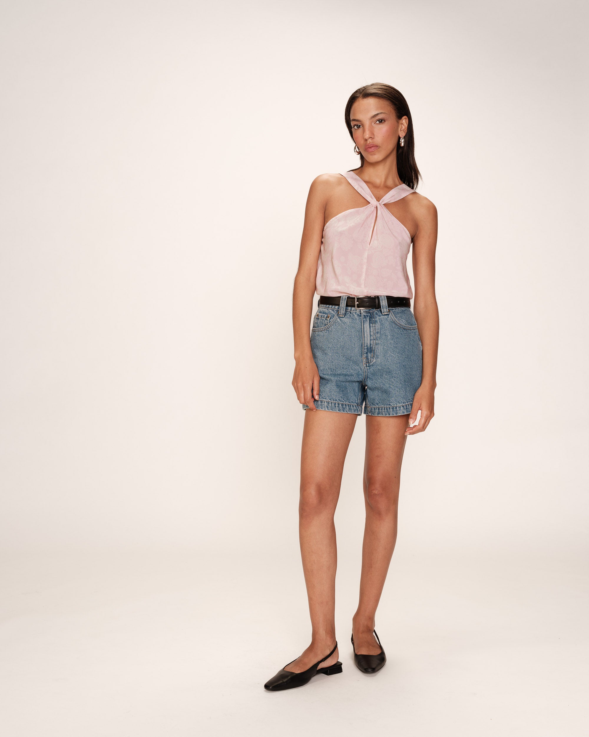 Top fluide col torsade rose Racine