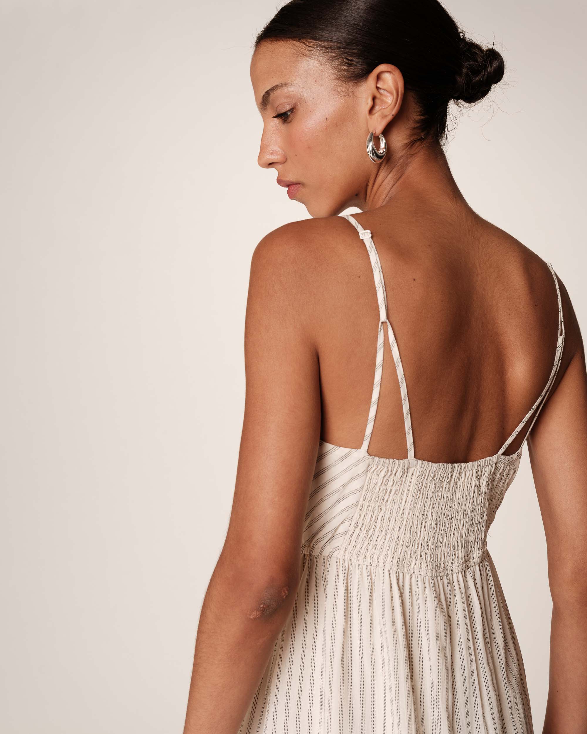 Robe longue rayee en coton ecru Raja