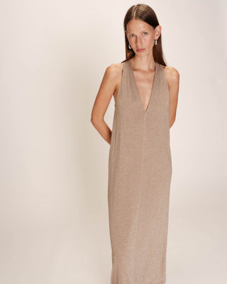 ROBE MI-LONGUE TAUPE RANI