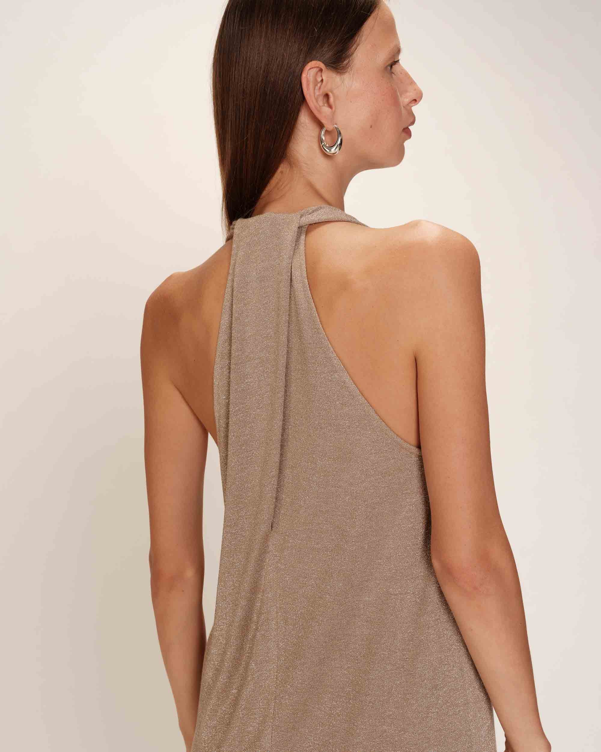 Robe mi-longue en lurex taupe Rani