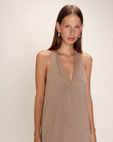 Robe mi-longue en lurex taupe Rani