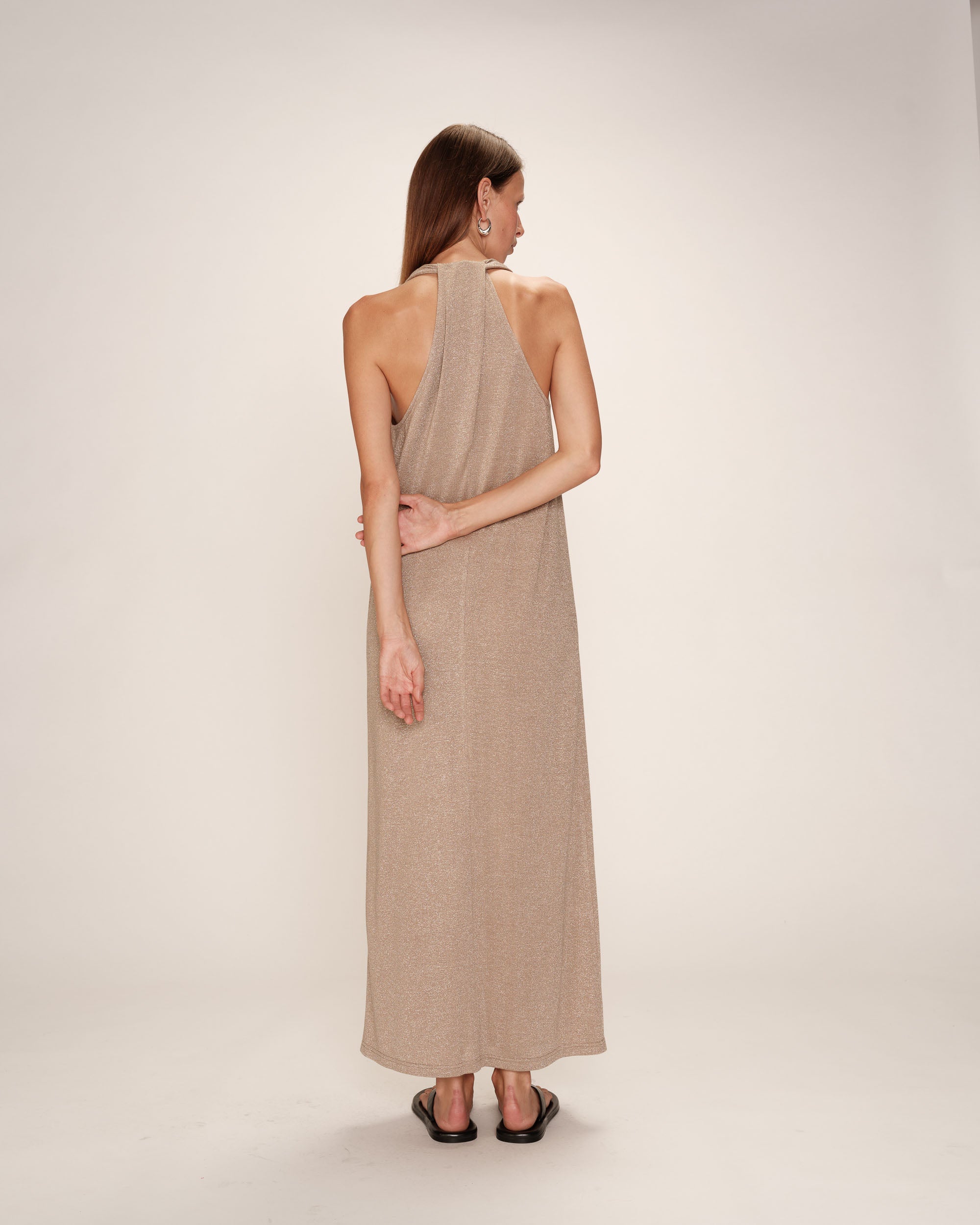 Robe mi-longue en lurex taupe Rani