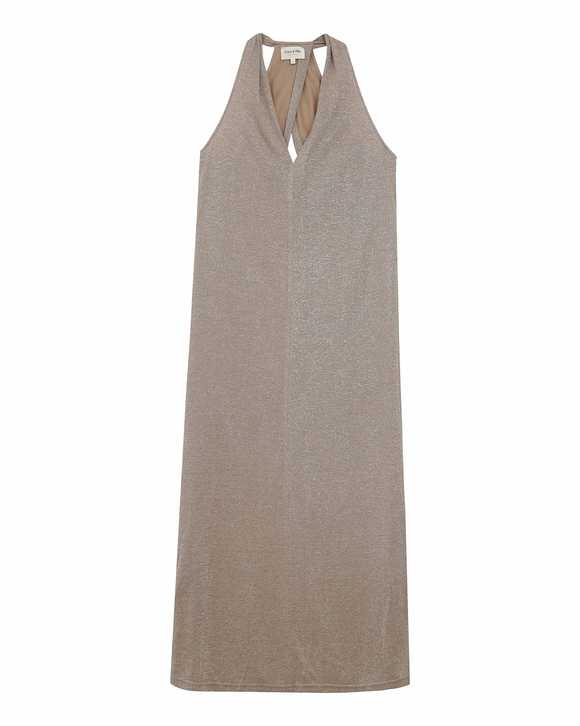 Robe mi-longue en lurex taupe Rani