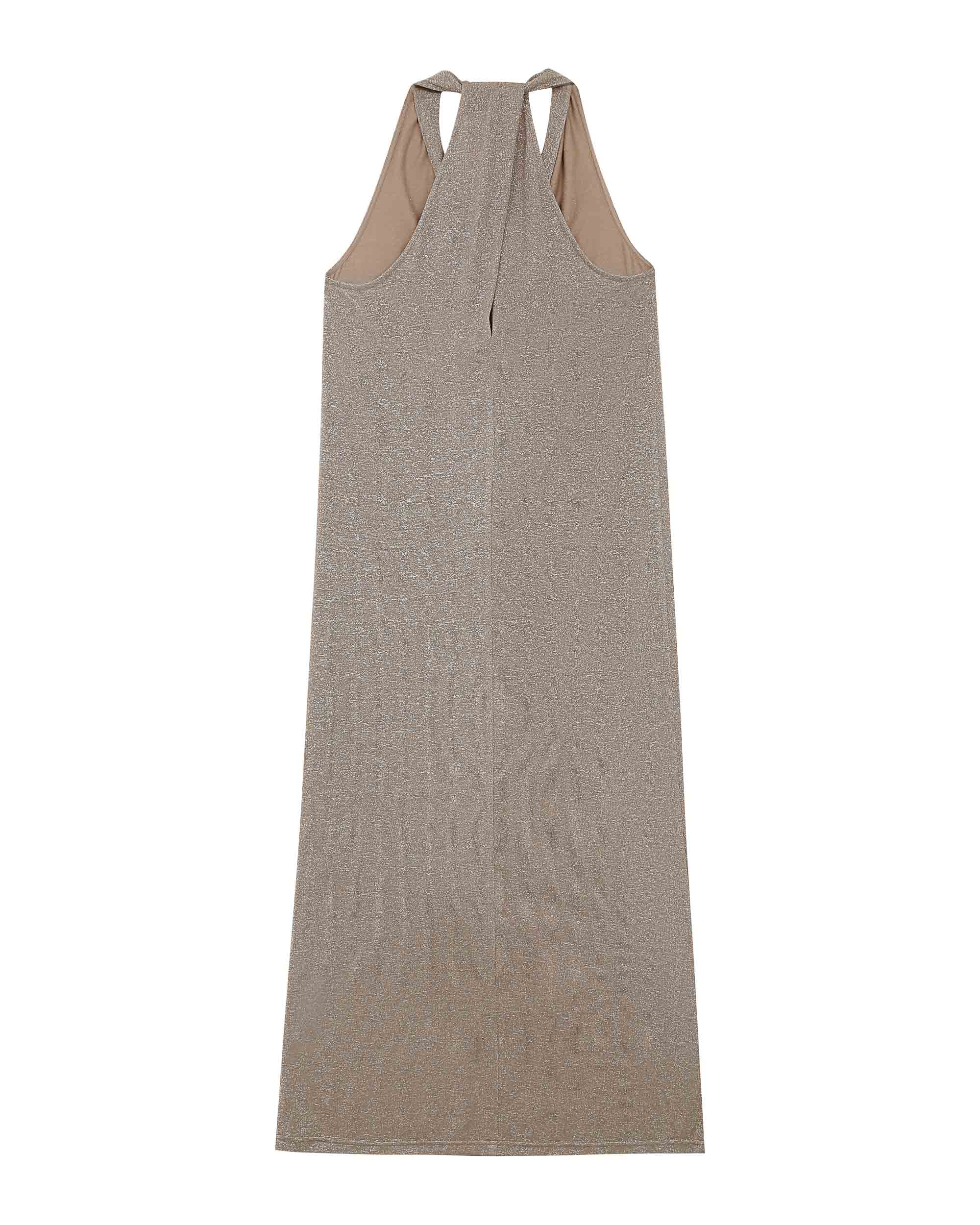 Robe mi-longue en lurex taupe Rani